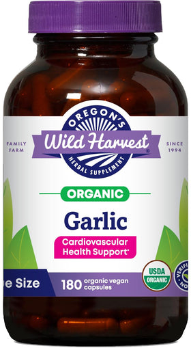 Capsules d'ail Oregon's Wild Harvest 180 gélules vegan, vue de face