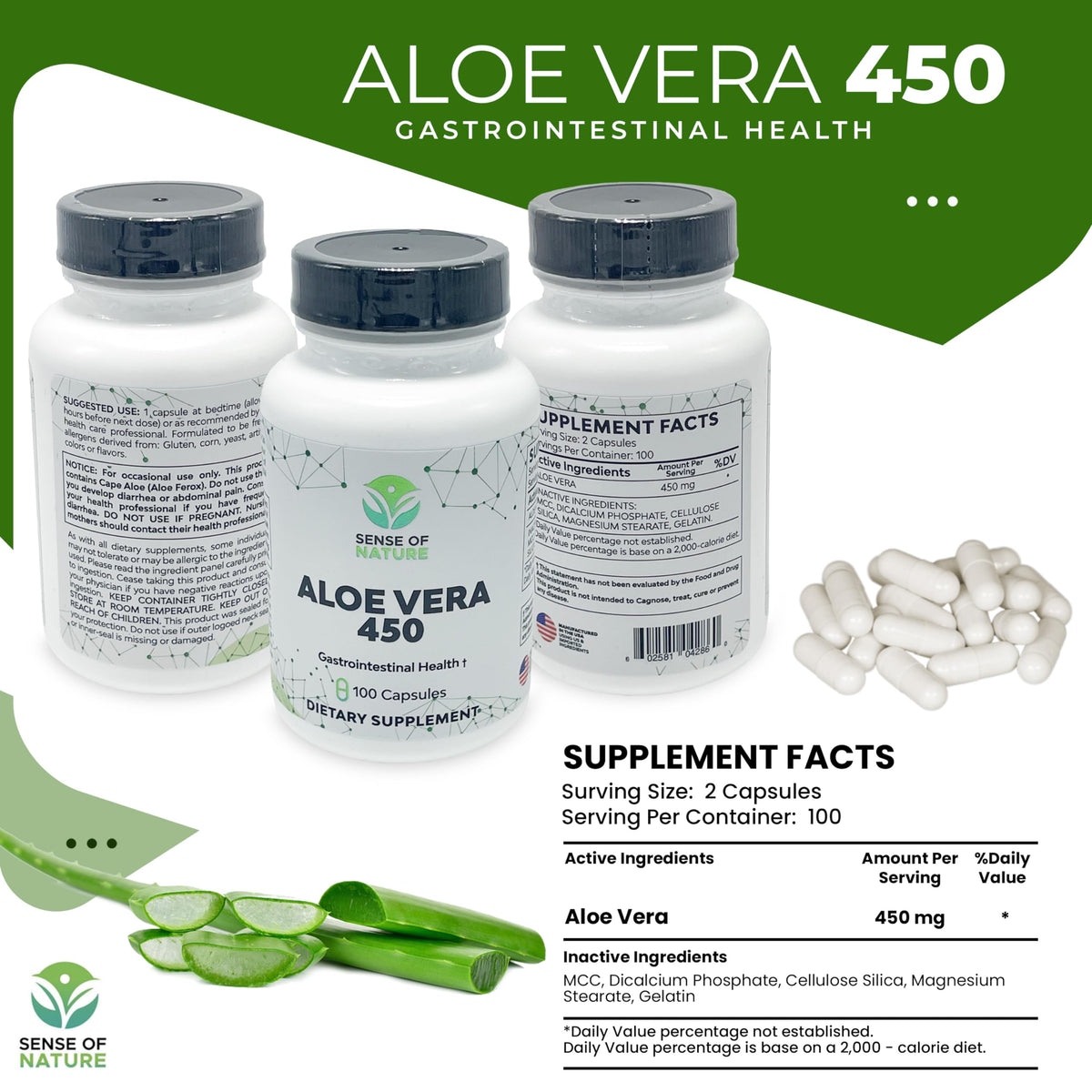 Capsules d'Aloe Vera Bio sur fond blanc