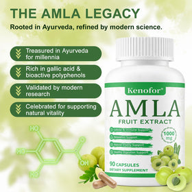 Capsules d'Amla Kenofor 1000mg sur une table en bois