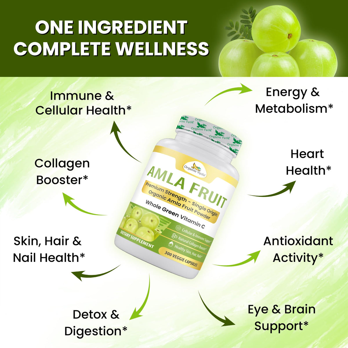 Capsules d'Amla Organic Veda sur une table en bois