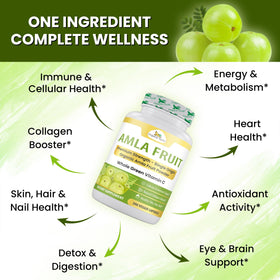 Capsules d'Amla Organic Veda sur une table en bois