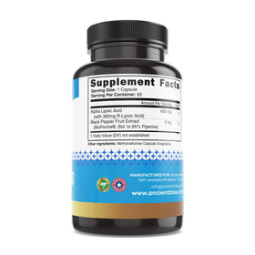 Capsules d'Ancient Bliss Acide Alpha-Lipoïque 600mg dans une cuillère