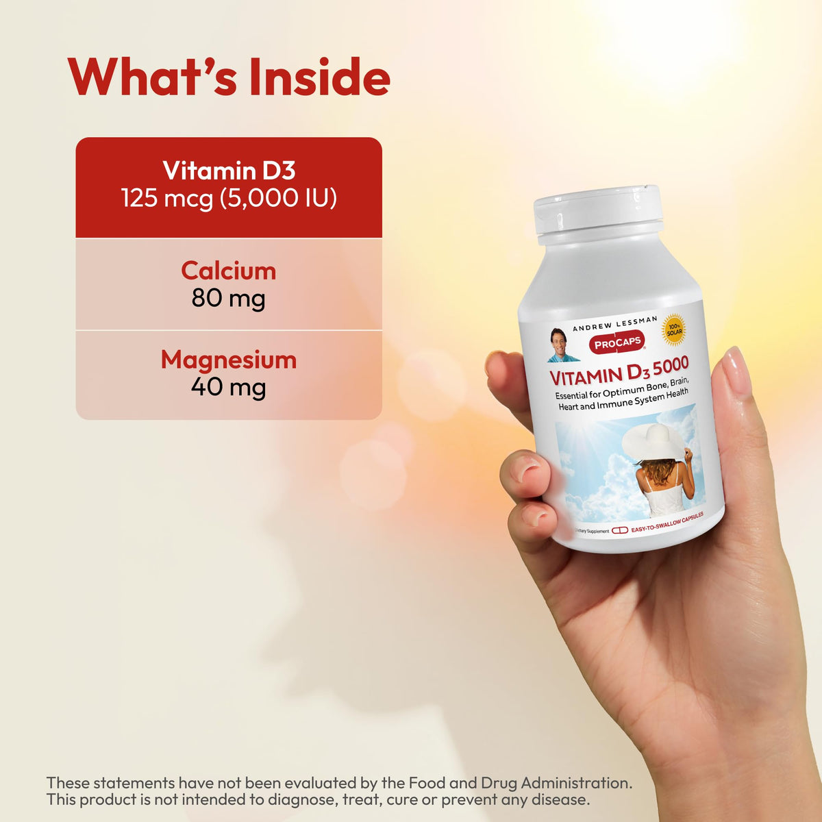 Capsules d'ANDREW LESSMAN Vitamine D3 sur fond blanc