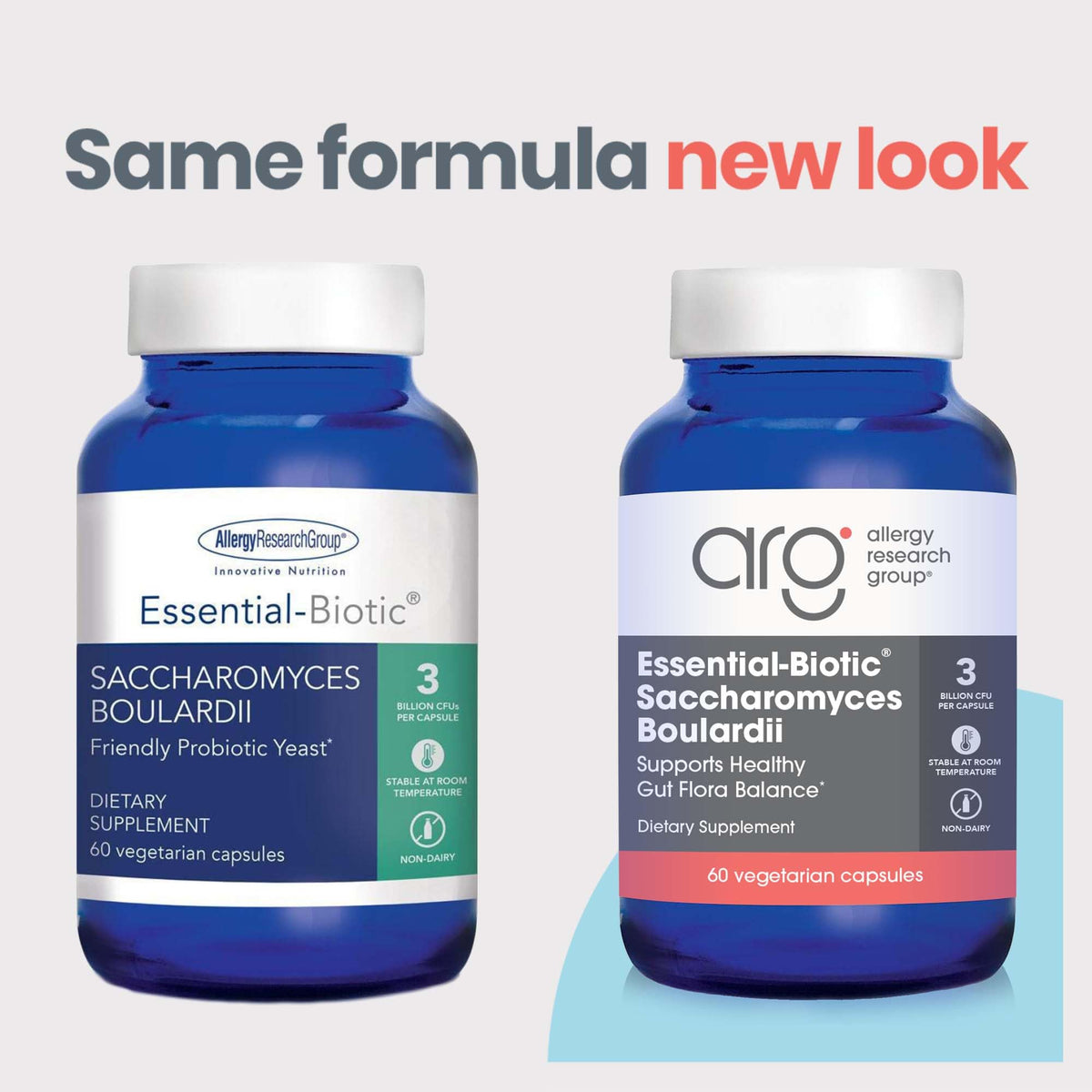 Capsules d'ARG Essential-Biotic Saccharomyces Boulardii sur fond blanc