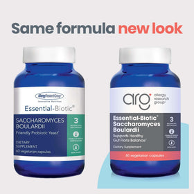 Capsules d'ARG Essential-Biotic Saccharomyces Boulardii sur fond blanc