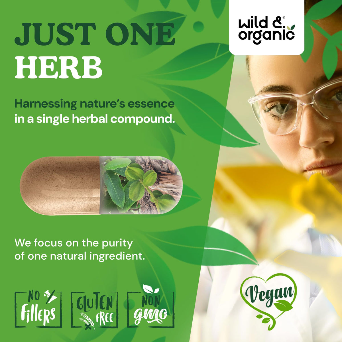 Capsules d'arjuna Wild & Organic dans une main