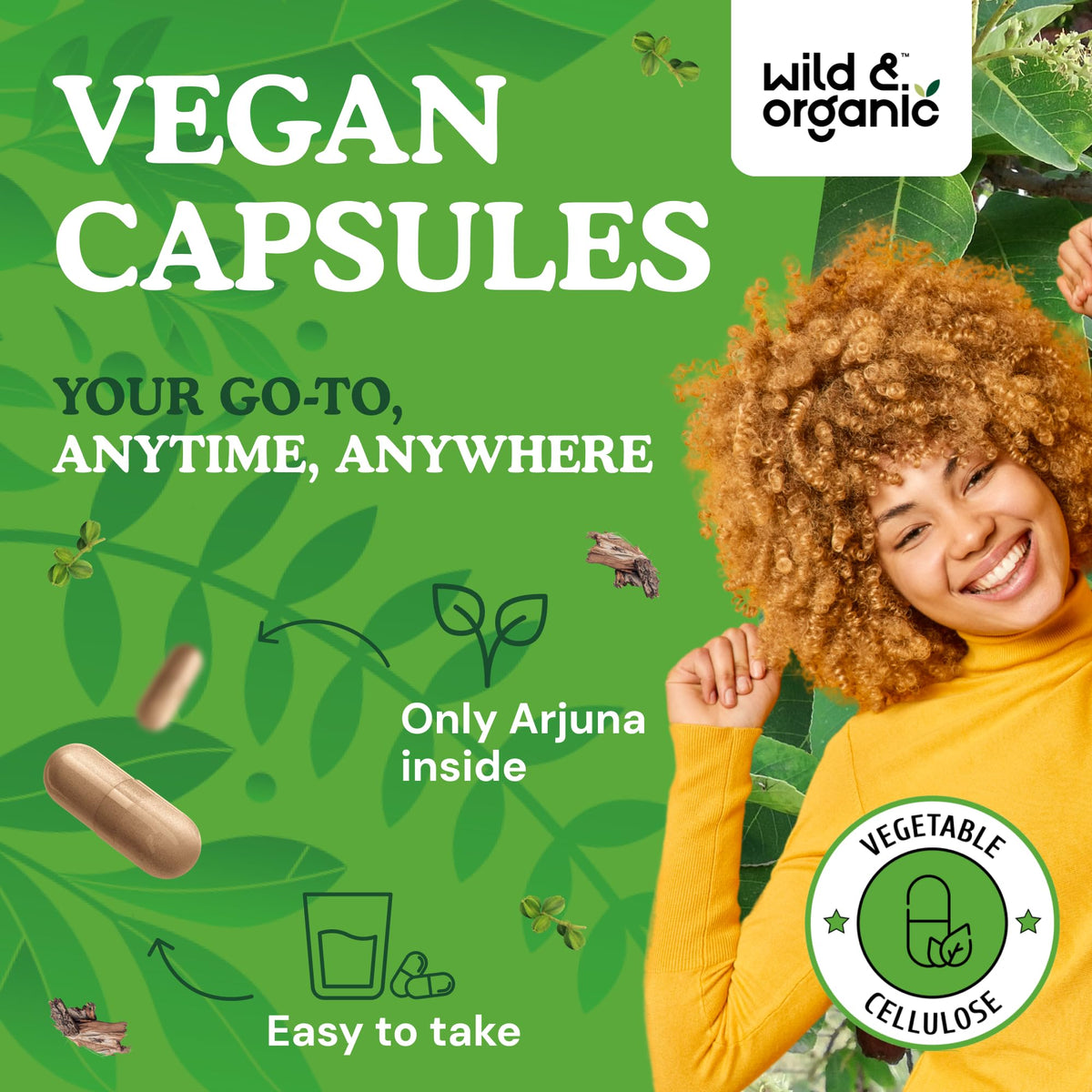 Capsules d'arjuna Wild & Organic, vue rapprochée de la texture