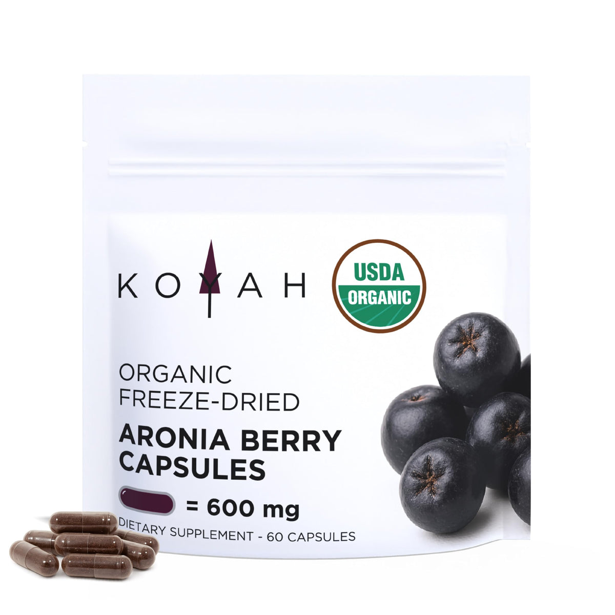 Capsules d'aronia bio KOYAH, 60 capsules dans l'emballage