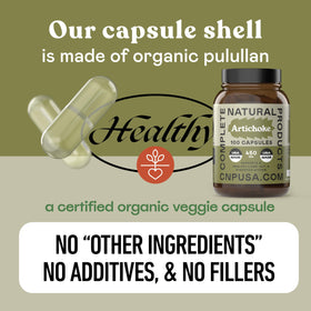 Capsules d'artichaut bio 450mg avec des ingrédients naturels en arrière-plan