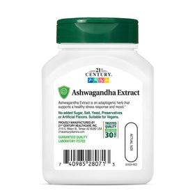 Capsules d'ashwagandha 21st Century avec des herbes en arrière-plan
