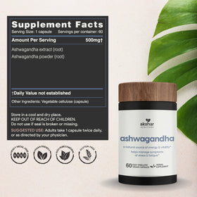 Capsules d'Ashwagandha AKSHAR avec verre d'eau
