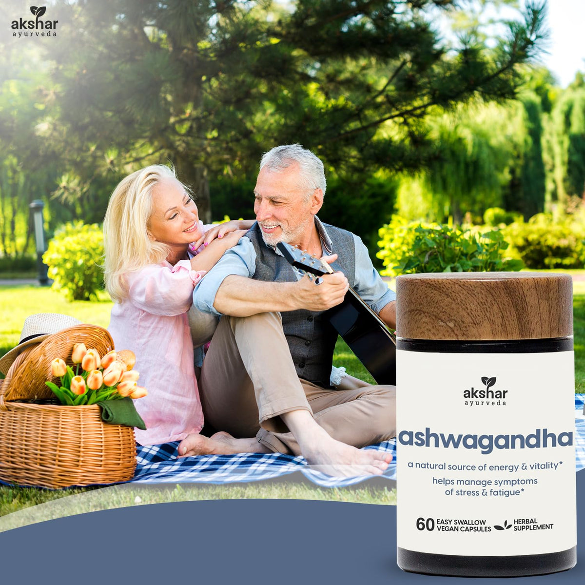 Capsules d'Ashwagandha AKSHAR en environnement naturel