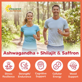 Capsules d'Ashwagandha aSquared Nutrition sur une table en bois