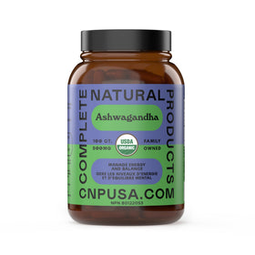 Capsules d'Ashwagandha Bio 500mg de Complete Natural Products, vue de face