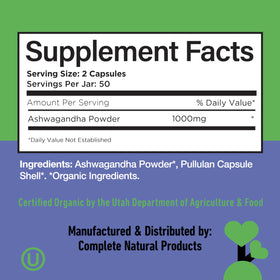 Capsules d'Ashwagandha Bio 500mg, vue rapprochée des capsules