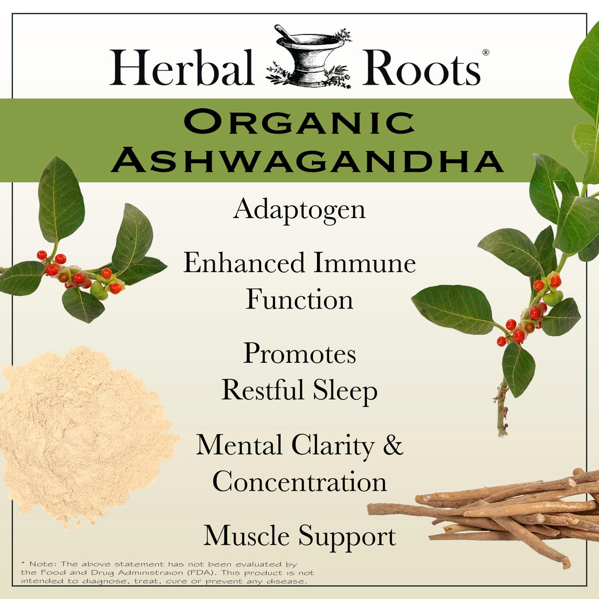 Capsules d'ashwagandha bio Herbal Roots, vue de dessus