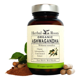 Capsules d'ashwagandha bio Herbal Roots, vue de face