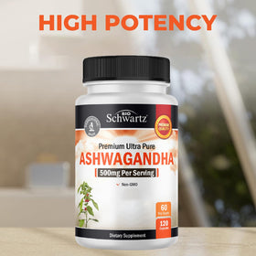 Capsules d'ashwagandha BioSchwartz dans un environnement naturel