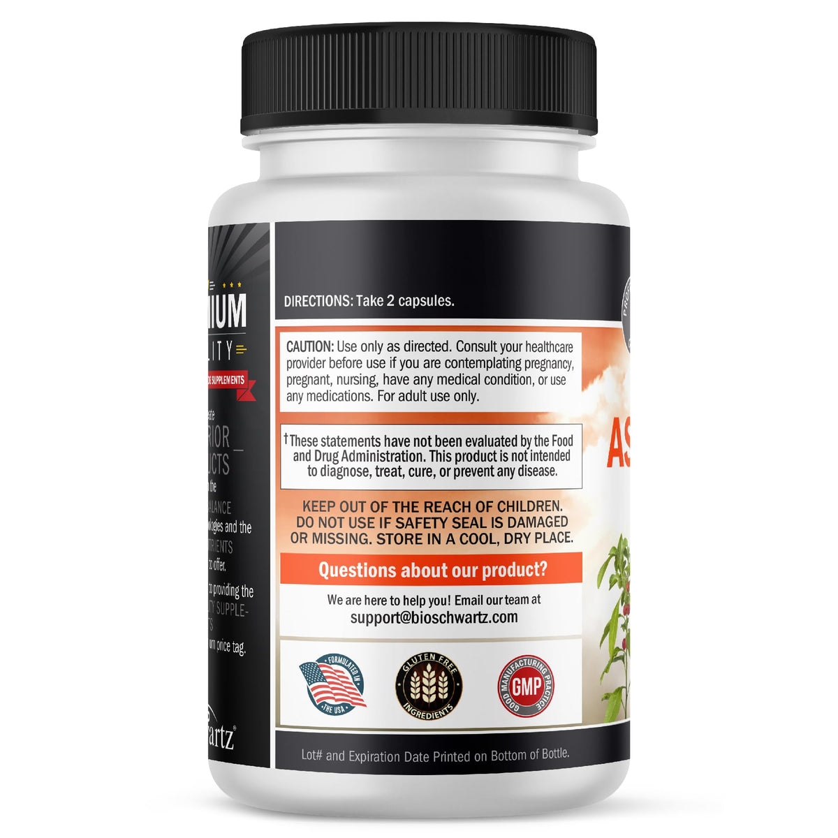 Capsules d'ashwagandha BioSchwartz sur une surface blanche