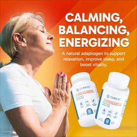 Capsules d'Ashwagandha Clinical Effects sur une surface blanche