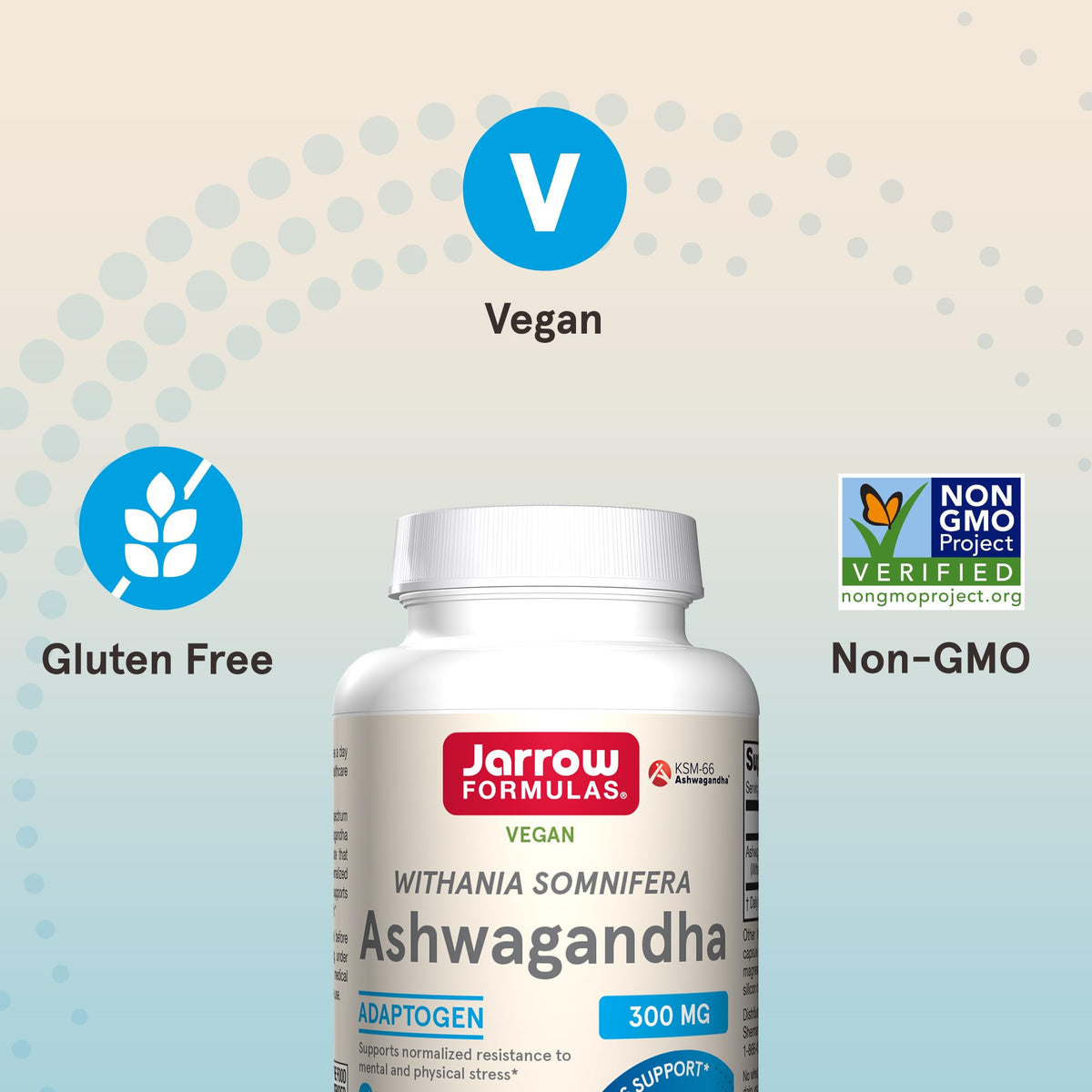 Capsules d'Ashwagandha KSM-66 Jarrow Formulas dans un verre d'eau