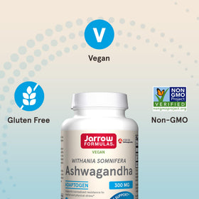 Capsules d'Ashwagandha KSM-66 Jarrow Formulas dans un verre d'eau