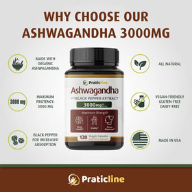 Capsules d'Ashwagandha PRATIC LINE 3000 mg avec racine d'Ashwagandha