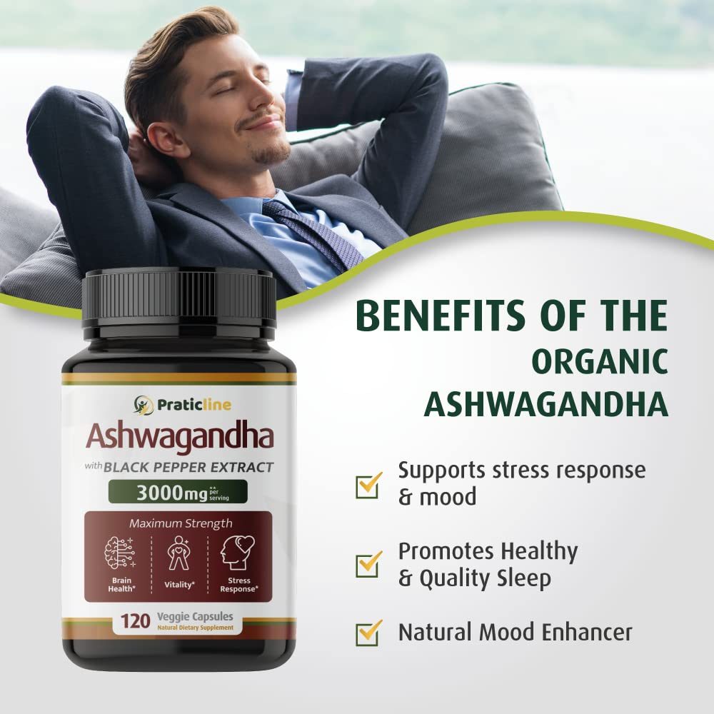 Capsules d'Ashwagandha PRATIC LINE sur une table en bois