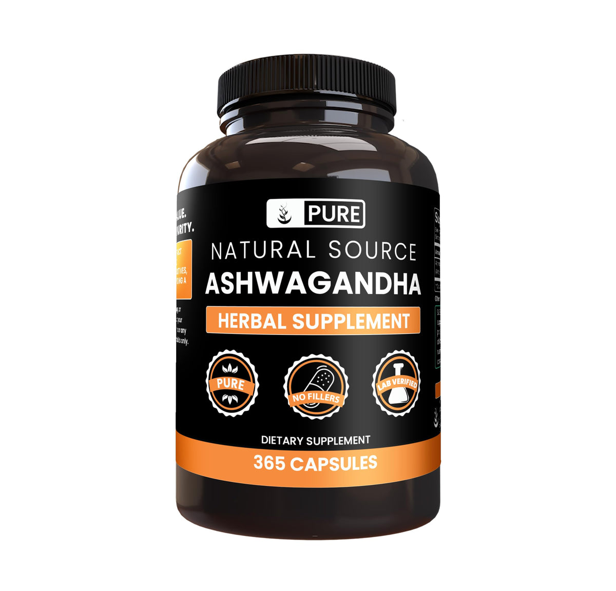 Capsules d'Ashwagandha PURE ORIGINAL INGREDIENTS vue de face