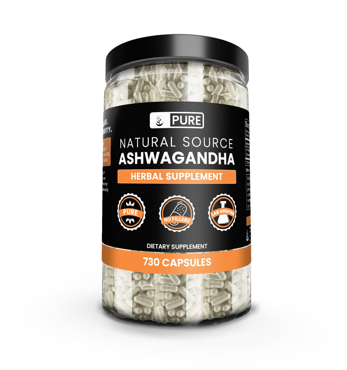 Capsules d'Ashwagandha PURE ORIGINAL INGREDIENTS vue de face
