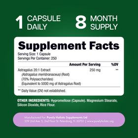Capsules d'Astragalus Racine Purely Holistic dans un bol