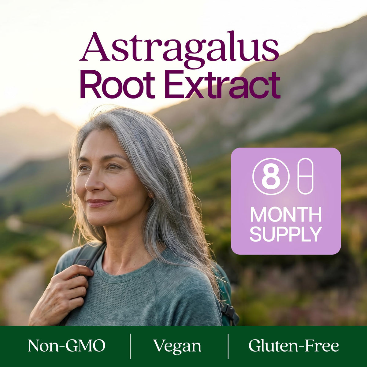 Capsules d'Astragalus Racine Purely Holistic sur une surface blanche