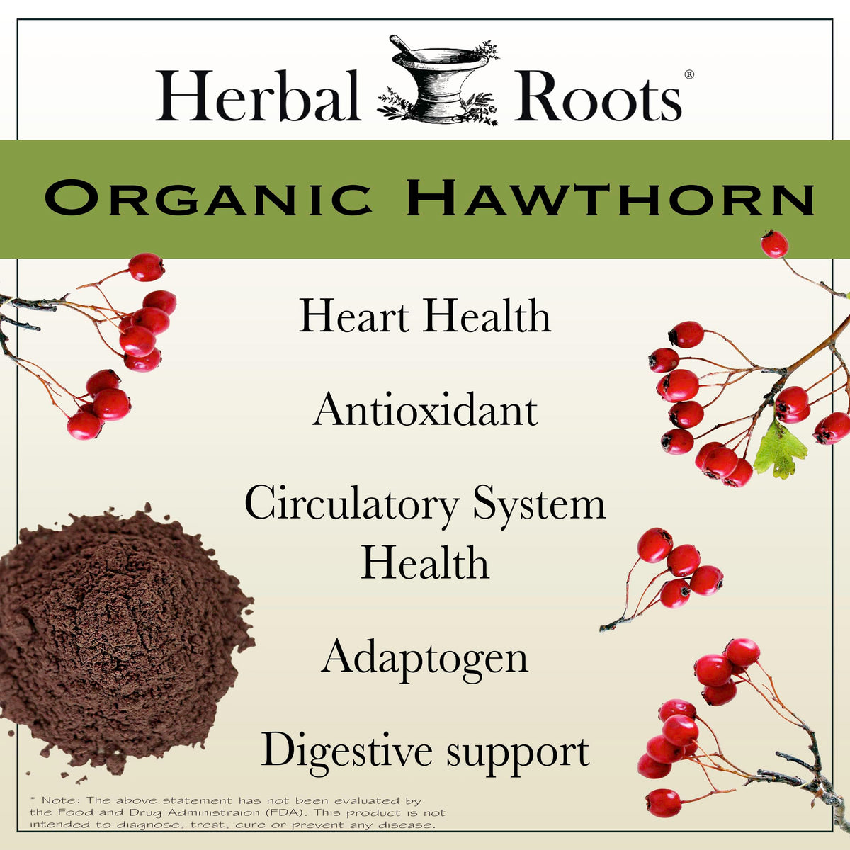 Capsules d'aubépine Herbal Roots sur une surface en bois