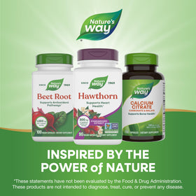 Capsules d'aubépine Nature's Way avec des plantes à côté