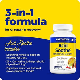 Capsules d'Enzymedica Acid Soothe sur fond blanc