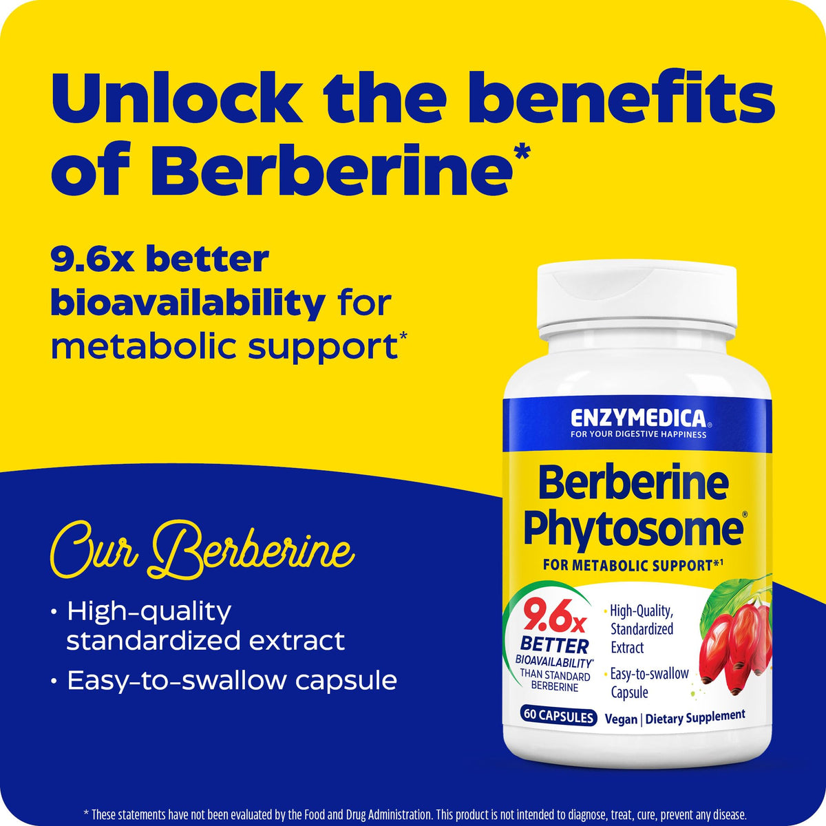 Capsules d'Enzymedica Berberine Phytosome sur fond blanc