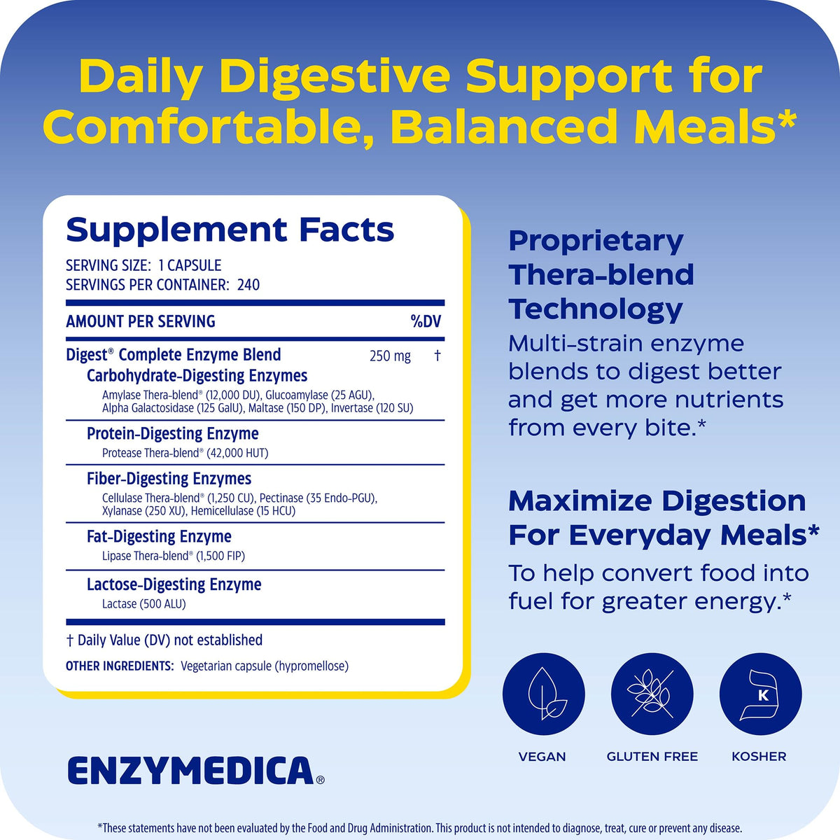 Capsules d'Enzymedica daily Complete sur fond blanc