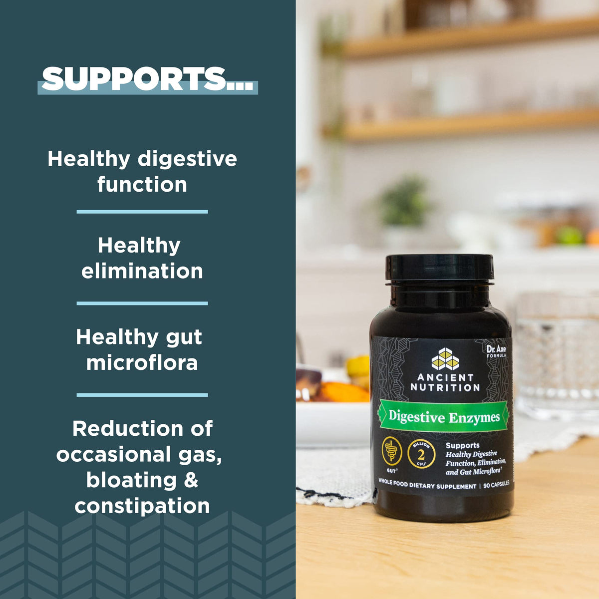 Capsules d'enzymes daily Ancient Nutrition sur un fond blanc