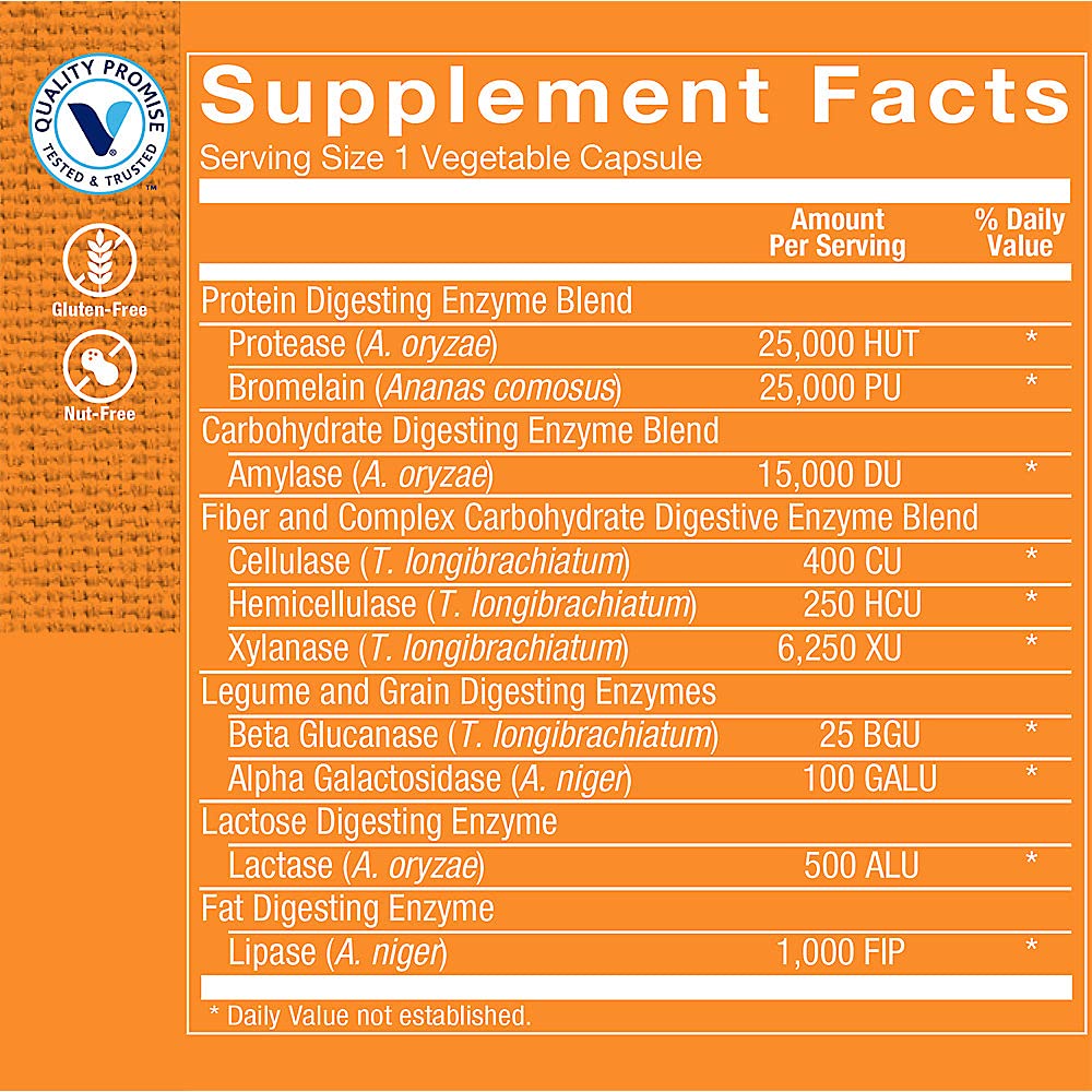 Capsules d'enzymes daily végétales The Vitamin Shoppe sur fond blanc