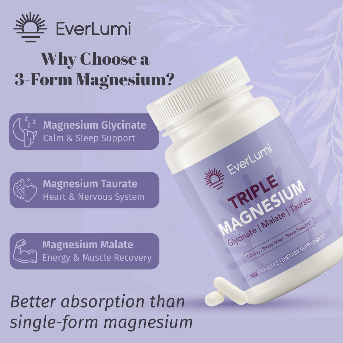 Capsules d'EverLumi complexes de magnésium sur une table