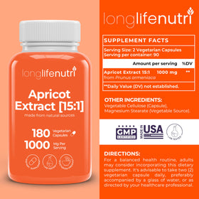 Capsules d'extrait d'abricot LongLifeNutri sorties du flacon