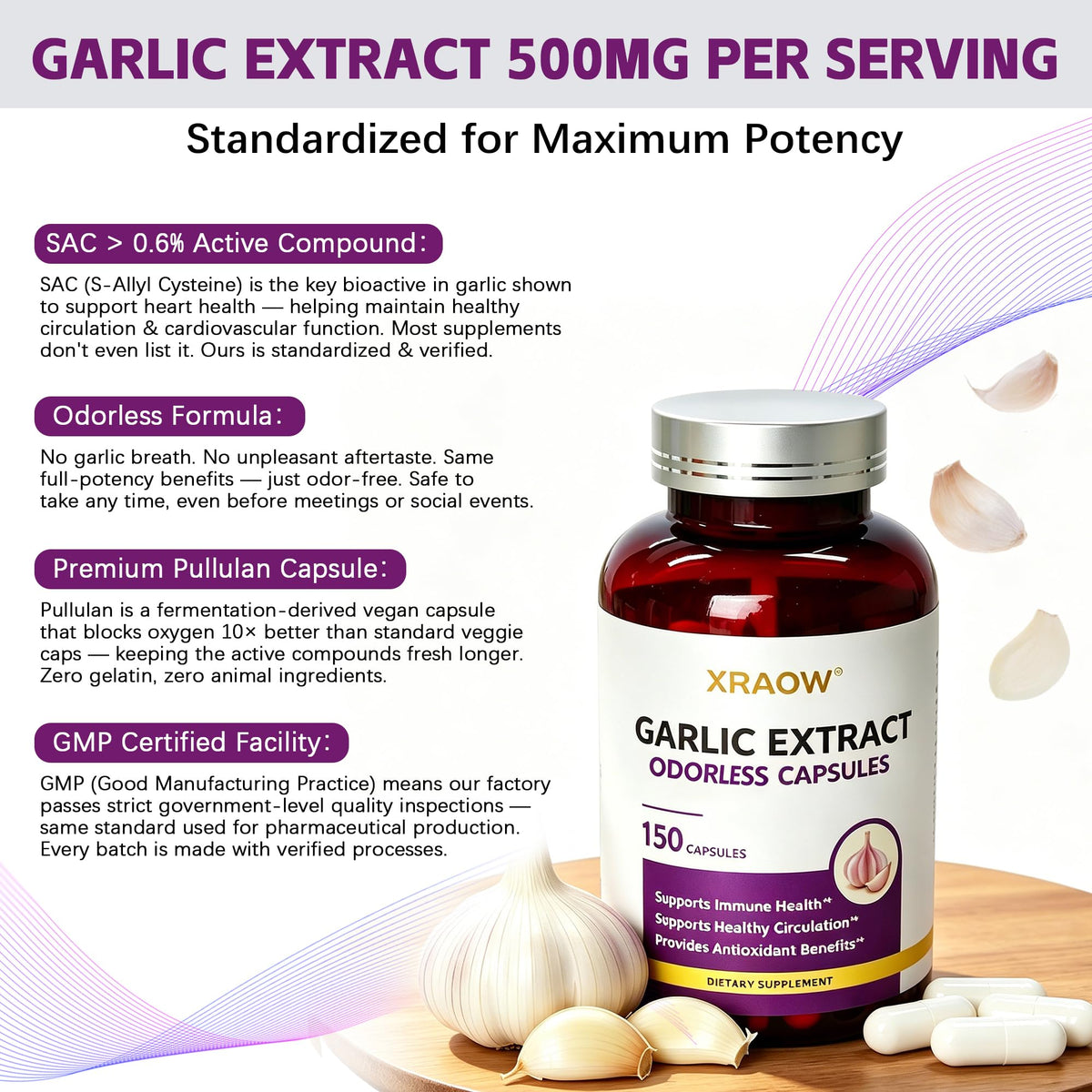 Capsules d'extrait d'ail XRAOW dans une main