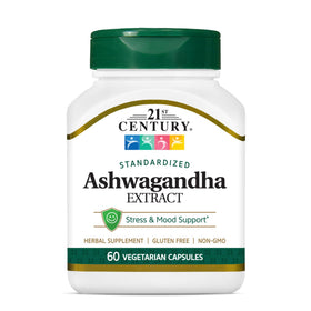 Capsules d'extrait d'ashwagandha 500mg 21st Century, vue de face