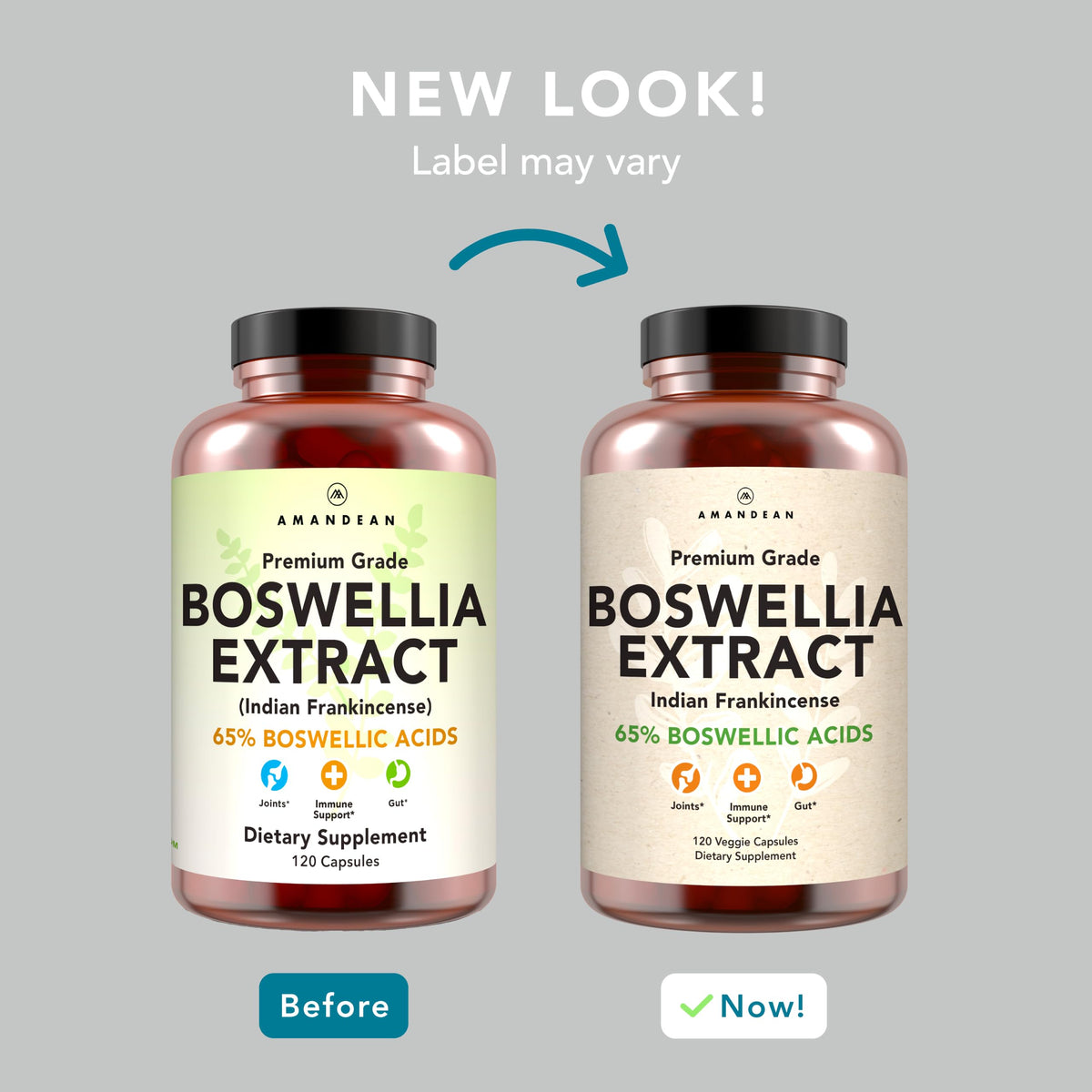 Capsules d'extrait de Boswellia Serrata AMANDEAN sur fond blanc
