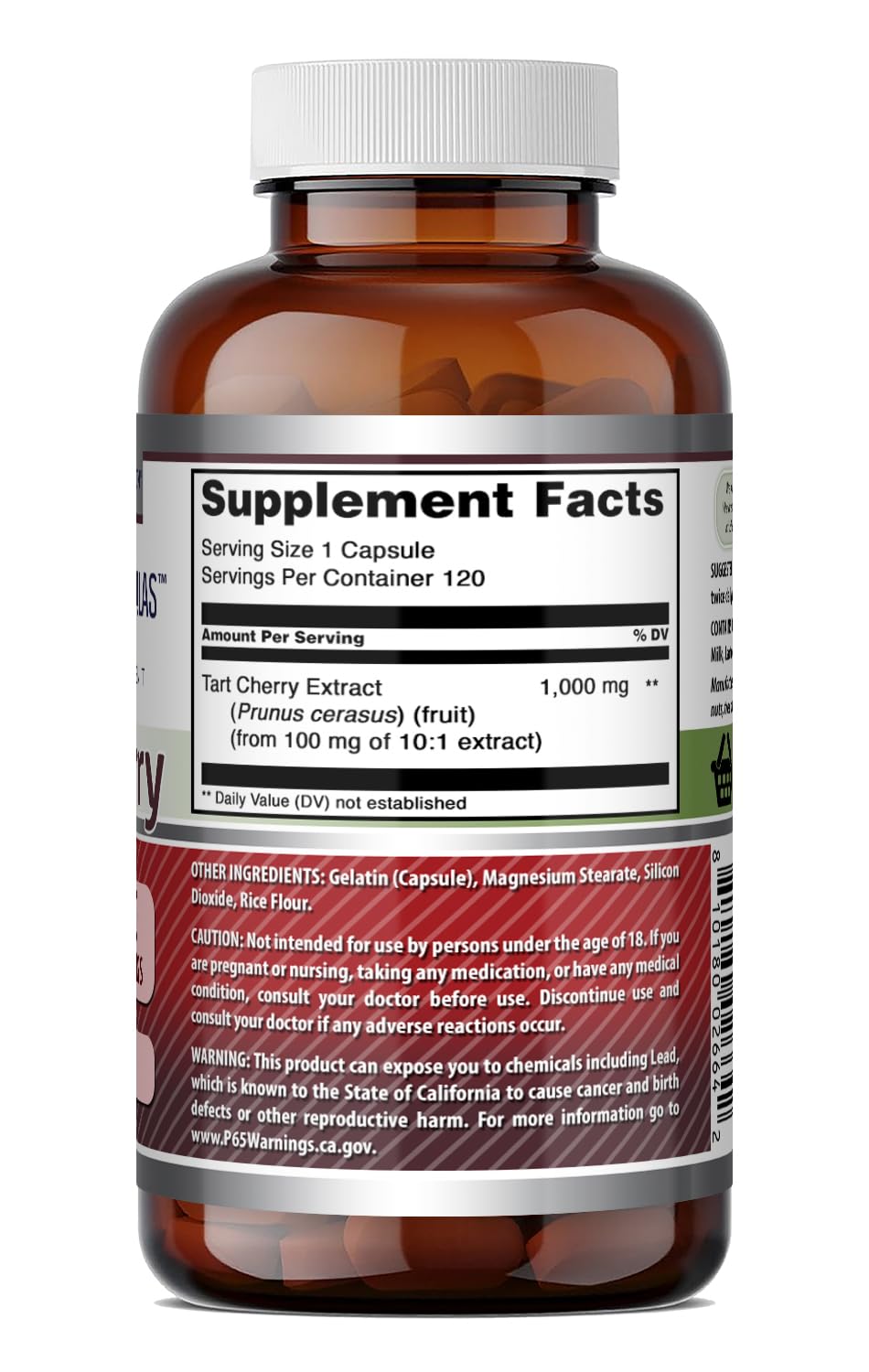 Capsules d'extrait de cerise acide Amazing Nutrition sur table