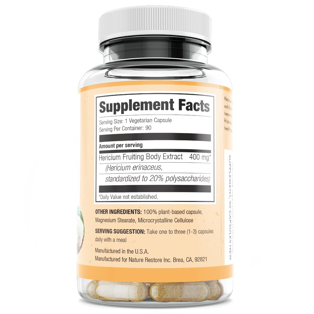 Capsules d'Extrait de Champignon Hericium Erinaceus, côté de l'emballage
