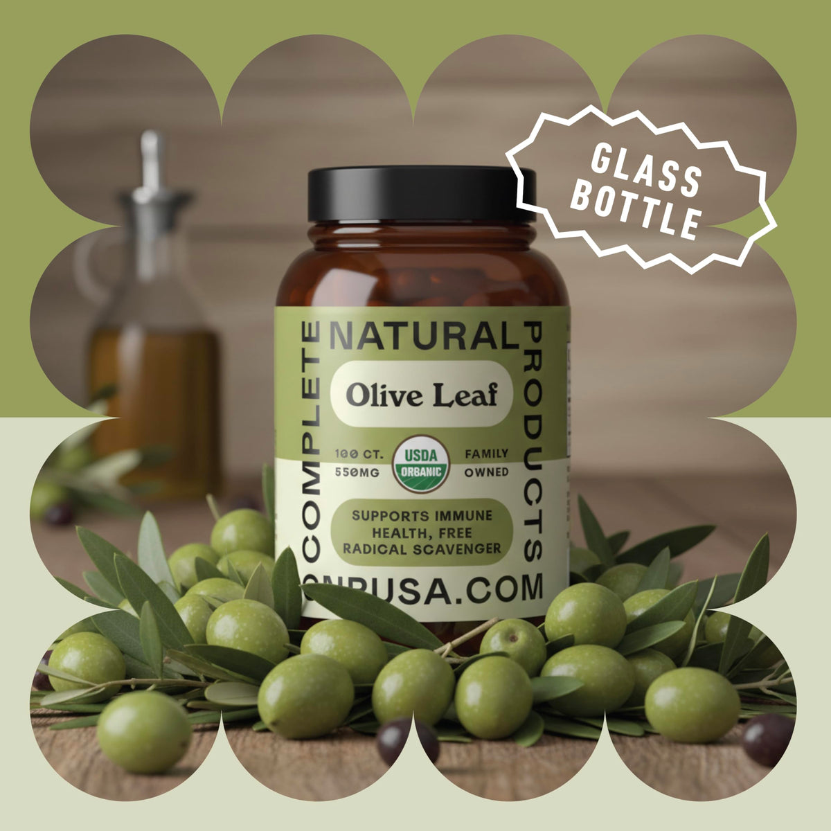 Capsules d'extrait de feuille d'olivier 550mg sur une table
