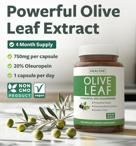 Capsules d'extrait de feuille d'olivier Healths Harmony sur une table