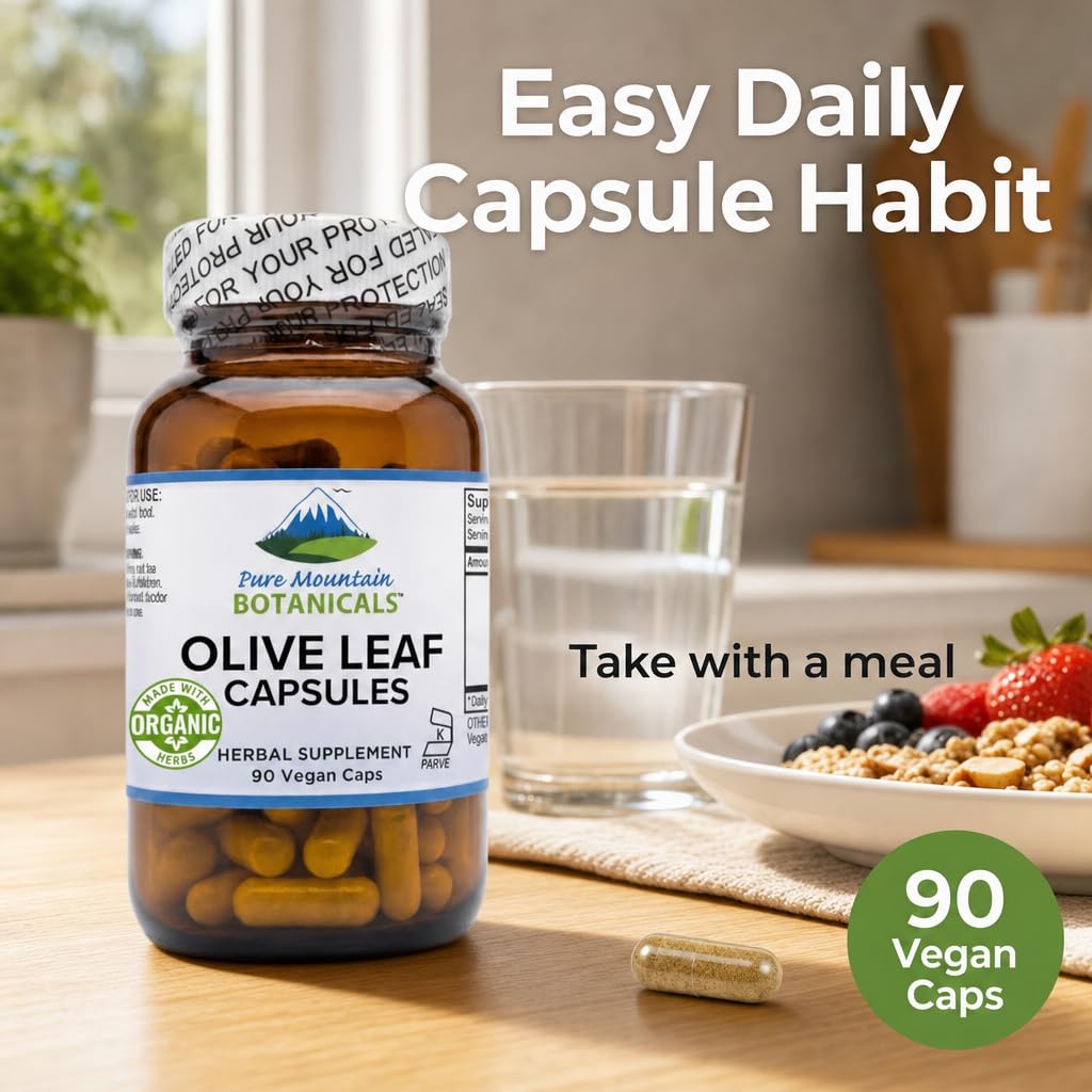 Capsules d'extrait de feuille d'olivier sur une surface blanche