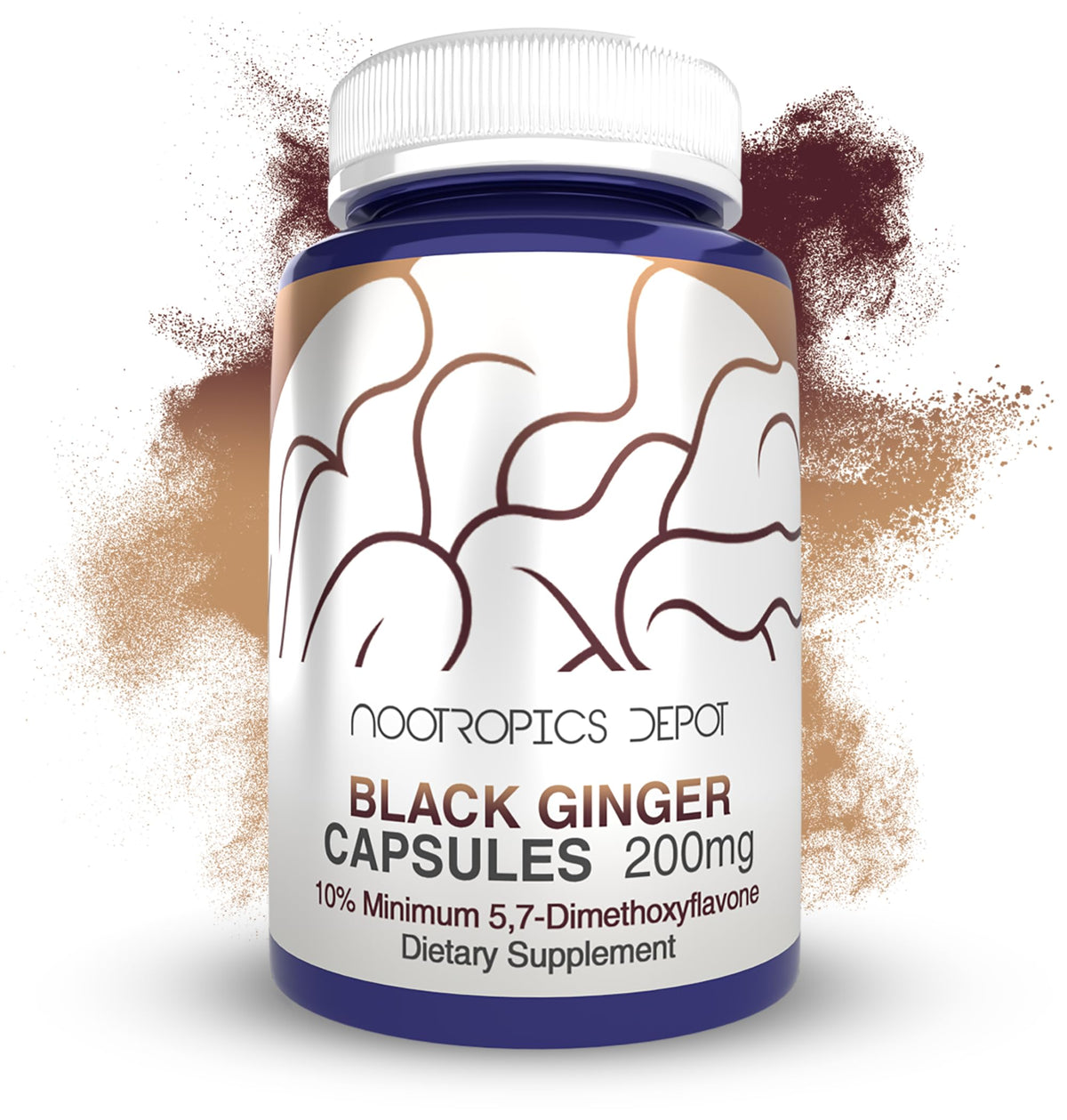 Capsules d'extrait de gingembre noir Nootropics Depot devant l'emballage